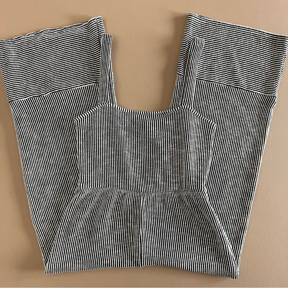 Caution To The Wind Black and White Striped Jumpsuit
